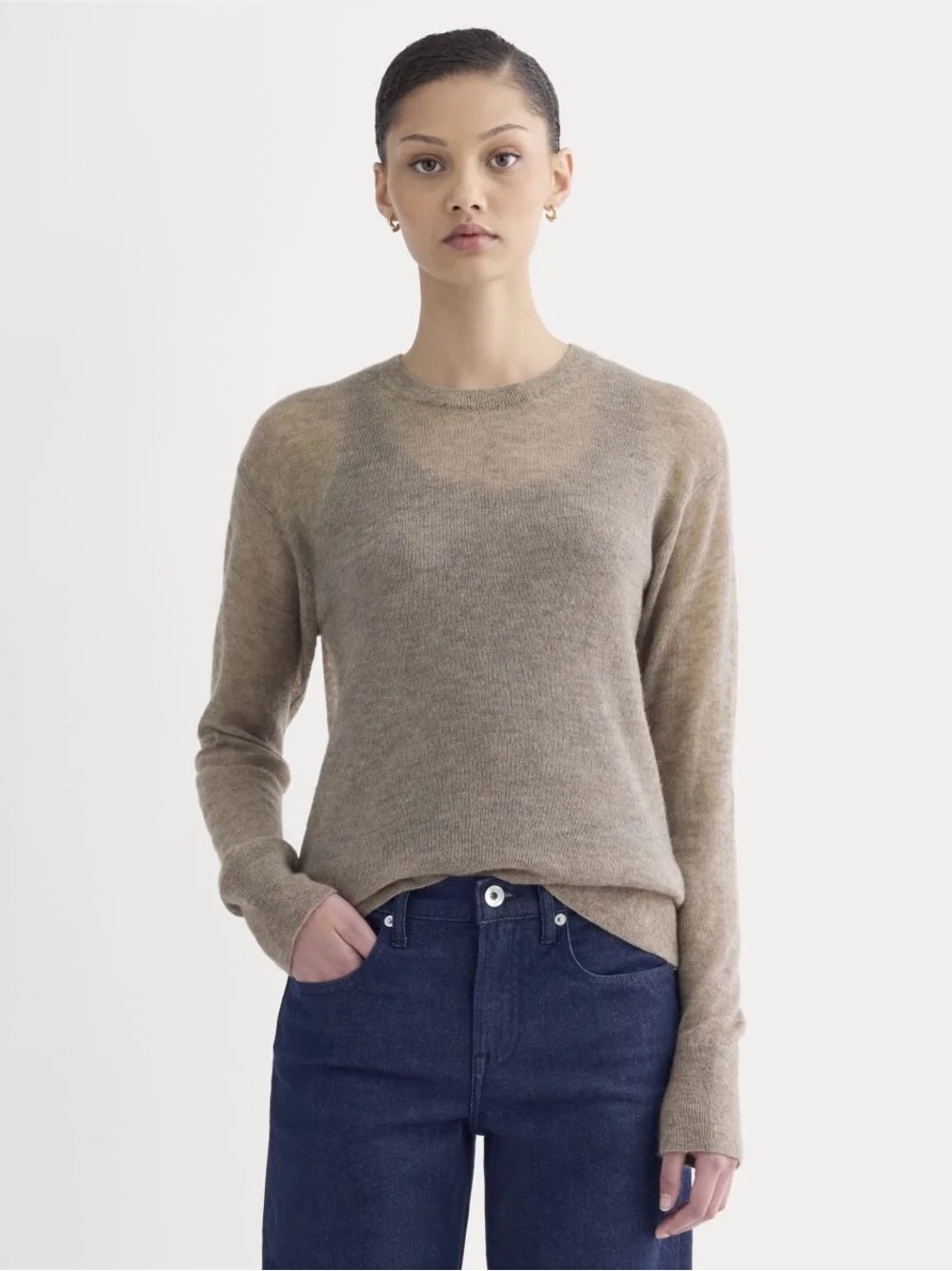 Everlane The Air Alpaca Relaxed Crew Top Heathered Chocolate Chip Size M NWOT